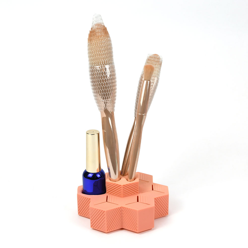 Caja de almacenamiento de cosméticos con soporte para brochas de maquillaje y esmalte de uñas de silicona