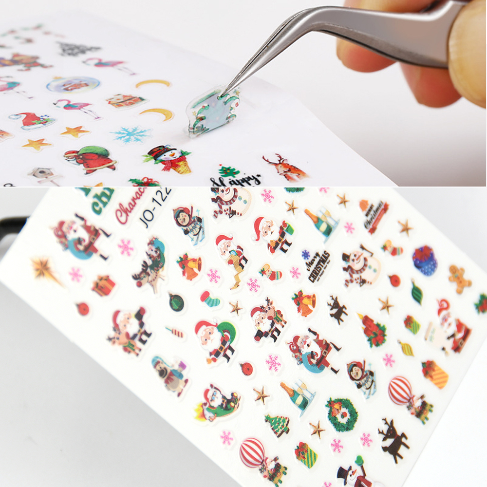 Calcomanías adhesivas para decoración de uñas con dibujos animados de Navidad y Halloween